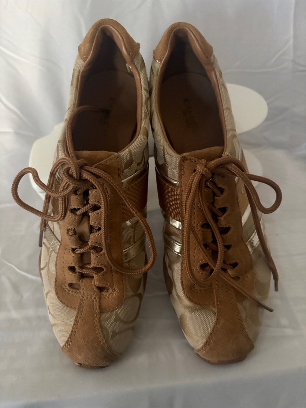 Coach Women's Tan and Metallic Accent Signature Sneakers